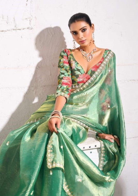 Embroidered Net Saree with Stone Work